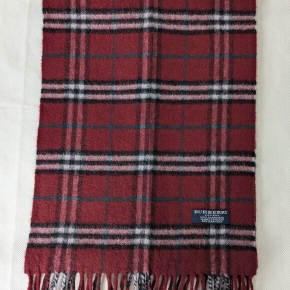 BURBERRY London Classic Nova Check Knit 100% Cashmere Neck Warmer Maroon SCARF - Picture 5 of 7
